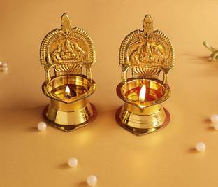 DOKCHAN Kamakshi Devi Brass Oil Deepam/Diya for Pooja|Mandir| Diwali Festival Decoration Brass (Pack of 2) Table Diya