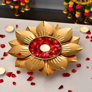 Homing Thistle Urli Bowl Floating Flowers Diya for Diwali Home Décor & other Festive Occasions Iron Table Diya