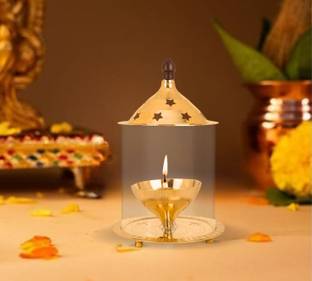 Dsh Brass Akhand Diya Brass Glass Oil Lamp for Diwali Pooja and Gift Item. Brass Table Diya