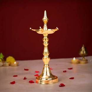 The Divine Tales Kerala Traditional Diya Oil Lamp Stand for Puja Home Office Temple Interiors Brass Table Diya