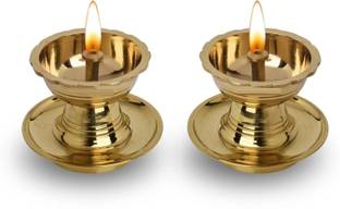 Srinika Enterprises Udupi Nanda Brass Diya Pack of 2-Handcrafted Traditional Indian OilLamp for Puja Brass (Pack of 2) Table Diya