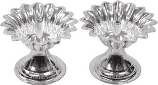 POSHIFY German Silver Big Diya Set of 2, Pooja, Home Decor, Meditation, Yoga, Silverware Silver (Pack of 2) Table Diya Set