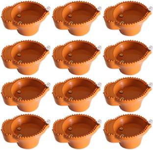 Smuf LED Light Electronic Flameless Water Filling Diya Plastic (Pack of 12) Table Diya Set