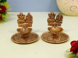 WELLWISHERS CRAFT Laxmi Ganesh Diya For PoojaTable Set(pack of 2) Aluminium (Pack of 2) Table Diya Set