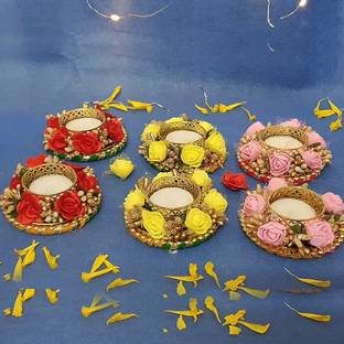 GIFT JAIPUR Diwali Home Decorative handmade Mix designer diya for festival puja decor Gold Plated (Pack of 6) Table Diya Set