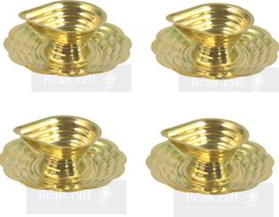 रीयल क्राफ्ट Brass Diya for Puja Aarti Deepak Deepam Oil Lamp for Home Temple पीतल (4 का पैक) टेबल दीया