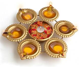 EVERYTHING EXPORTS Decor Urli Bowl for Home Decor for Floating Tealight Holders Iron Table Diya Set