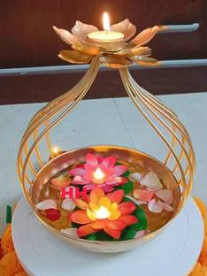 apardecor Brass Lotus Urli Bowl for Diwali Decoration, metal urli bowl, diwali decoration Iron Table Diya Set
