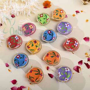 BS NATURAL B S NATURAL Decorative Diwali Diyas | Mitti Diya | Mitti Ke Deepak | Mitt Ka Diya | Terracotta Diya | Designer Clay Diya | Diyas for Pooja - Made in India Pottery (Pack of 12) Table Diya Set