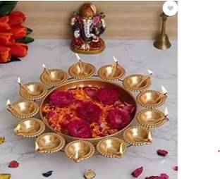 JN CRAFTS AND DESIGNS JN CRAFTS AND DESIGNS Diya Shape Flower Decorative Urli Bowl for Home Iron Table Diya Set