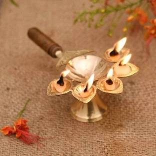 DARIDRA BHANJAN Pure Brass Panch Deepak Aarti, Brass Diya for Pooja, Diya Stand for Mandir Use, Pack of 1 Copper Table Diya / aarti diya / arti diya / aarti stand / pancharti diya Brass Table Diya