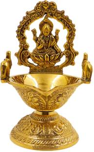 Spillbox Brass Gajalakshmi Diya for Puja Deepam Oil Lamp-Namah Gajalakshmi Diya Brass Table Diya