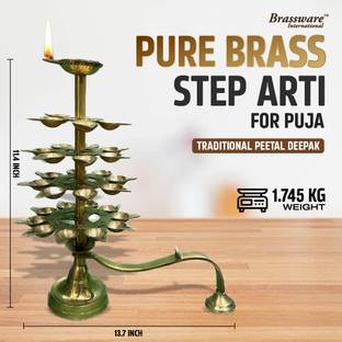 Brassware International Pure Brass Step Aarti for Puja festival Oil Lamp Brass Table Diya