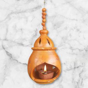AKS Village Works Handmade Traditional Hanging Clay Lantern Diya/Lantern|Mitti Ka Diyas|Oil Lamp Earthenware, Terracotta Hanging Diya Set