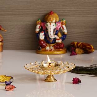 eCraftIndia Bowl Shape Crystal Tea Light Holder - Small Crystal Table Diya