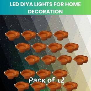 Guggu Water Sensor Diya LED Water Diyas for Diwali Home & Office Décor Pack of 12 E468 Plastic (Pack of 12) Table Diya Set