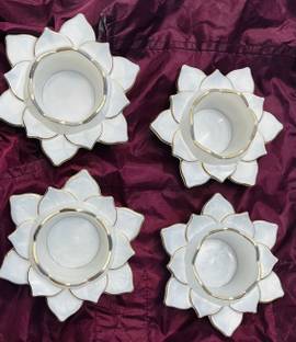 Shakun Crafts Lotus resin diya Polyresin (Pack of 4) Table Diya Set