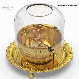 T-KA108 Golden brass Akhand Diya oil lamp with lifting wick holder, glass cover, decor Brass Table Diya Set