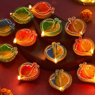 TIED RIBBONS Handcrafted & Traditional Festival Decorative Clay Diyas Lamps Terracotta (Pack of 12) Table Diya