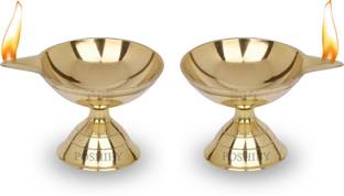 POSHIFY Pandeep spl. Brass Diya (pack of 2)- Handcrafted Traditional Indian Oil Lamp Brass (Pack of 2) Table Diya Set