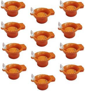 Shubhanjali Water Sensor LED Diya 12Pcs Flameless & Smokeless LED Tealight Diwali Home Decor Plastic (Pack of 12) Table Diya Set