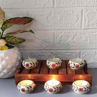 AAV WORLD Wonderful DIWALI FESTIVAL CERAMIC DIYA IN RED Ceramic (Pack of 6) Table Diya Set
