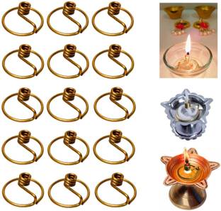 IDEALABS77 SOLUTIONS Niranjan Kadi Brass Ring Wick Holder for Diya Bati Oil Lamps Round Shape Brass (Pack of 15) Hanging Diya