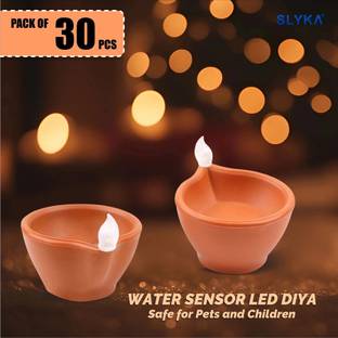 SLYKA LED Diya with Water Sensor Battery Powered For Temple Office/Home Decoration Plastic (Pack of 30) Table Diya Set