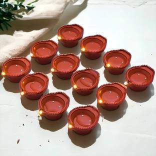 Sajo Fashion Water Sensor Diya Set Decorative Diya LED Lights E-Diya I Battery Operated Plastic (Pack of 12) Table Diya Set