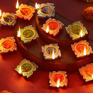 TIED RIBBONS Handcrafted Traditional Clay Diyas for Diwali Festival Terracotta (Pack of 12) Table Diya