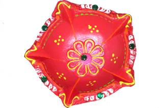 SUNINOW Suninow Handpainted Terracotta/Earthen Clay Decorative Big Diwali Diya Terracotta Table Diya