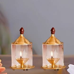 EliteTouch Brass Akhand Diya Brass Oil Lamp for Diwali Puja and Gift Item. Brass Table Diya Brass (Pack of 2) Table Diya Set