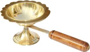 divine mart Brass Diya with wooden Handle Brass Diya Pital Diya Brass Table Diya