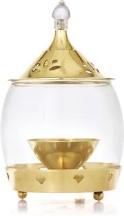 Narayan Bhakti Narayan bhakti Akhand Diya for Home,Office,Puja,Mandir,Decorative Lantern with Borosilicate Glass, Brass Table Diya Set