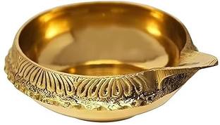 CHITRASHILA Brass Kuber Diya with Gold Antique Finish – Perfect for Laxmi Pooja & Navratri Brass Table Diya