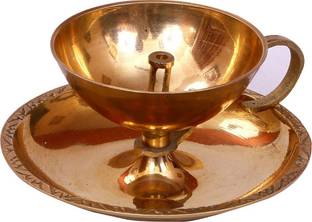 SHRI ANAND Pure Brass Handmade Indian Oil Lamp Traditional Sampath Diya For Puja Room Brass Table Diya