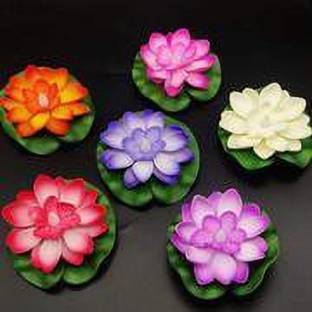 MEVLY FLOWER SHAPE WATER SENSOR FLOATING DIYAS Plastic (Pack of 6) Table Diya Set