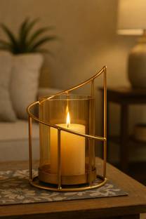 WOODANDBRASS MTL-Lantern wiath Glass (medium) Iron Table Diya