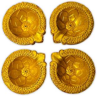 PANALALJI PANALALJI Clay Diyas Handmade and Handpainted Decorative Terracotta Diyas Terracotta (Pack of 4) Table Diya Set