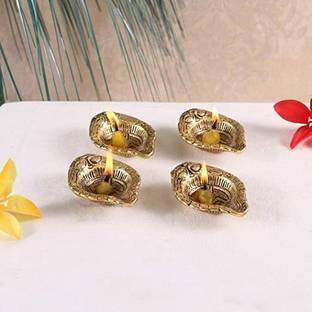 Koolwal craft Swastik diya set (pack of 4) table diya Aluminium (Pack of 4) Table Diya Set