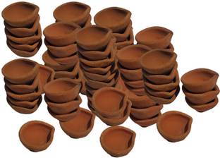 Sage Natural Clay Traditional Diwali Ke Diye/Diyas for Pooja/Mitti Ka Diva Terracotta (Pack of 3) Table Diya Set