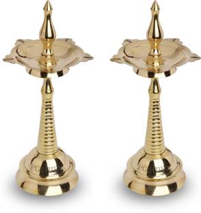 POSHIFY Kerala Deep - 5 Diya Brass Oil Lamp Brass (Pack of 2) Table Diya Set