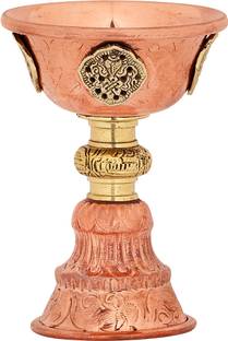 NEW INDIA METAL EMPORIUM Brass Butter lamp/Pooja Deepak/Oil lamp Pair Two Piece Set 5 inches Copper Table Diya