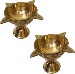 salvusappsolutions Brass Charmukhi Deepak/Diya For Pooja, Home-Office Decor & Festivities - 2.8 Inch Brass (Pack of 2) Table Diya Set