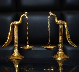 Koolwal craft Metal 5 Face Diya Peacock Hanging Deepak For Home And Office Decorative Showpiece  -  18 cm