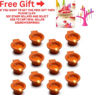 ZURU BUNCH LED Light Battery Powered Water Sensor Flameless Indian Diya Deepak For Festival PTFE (Non-stick) (Pack of 12) Table Diya Set