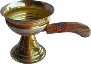 mataraenterprise Wooden Handel Puja Dhunuchi/dhoop dani/puja dhoopkal gosa. Brass Table Diya