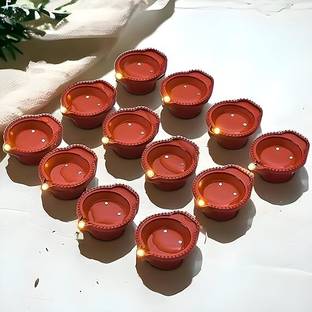radhya Festive Party Flameless Sensor Waterproof Diya Lamp Float On Water Led Diya Plastic (Pack of 12) Table Diya Set