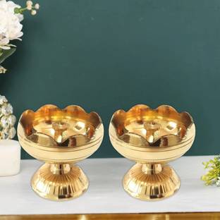 EliteTouch Brass (Pack of 2) Table Diya (Height: 2 inch) Brass (Pack of 2) Table Diya Set