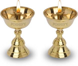 POSHIFY Pyali Brass Diya (pack of 2)- Handcrafted Traditional Indian Oil Lamp for Puja Brass (Pack of 2) Table Diya Set